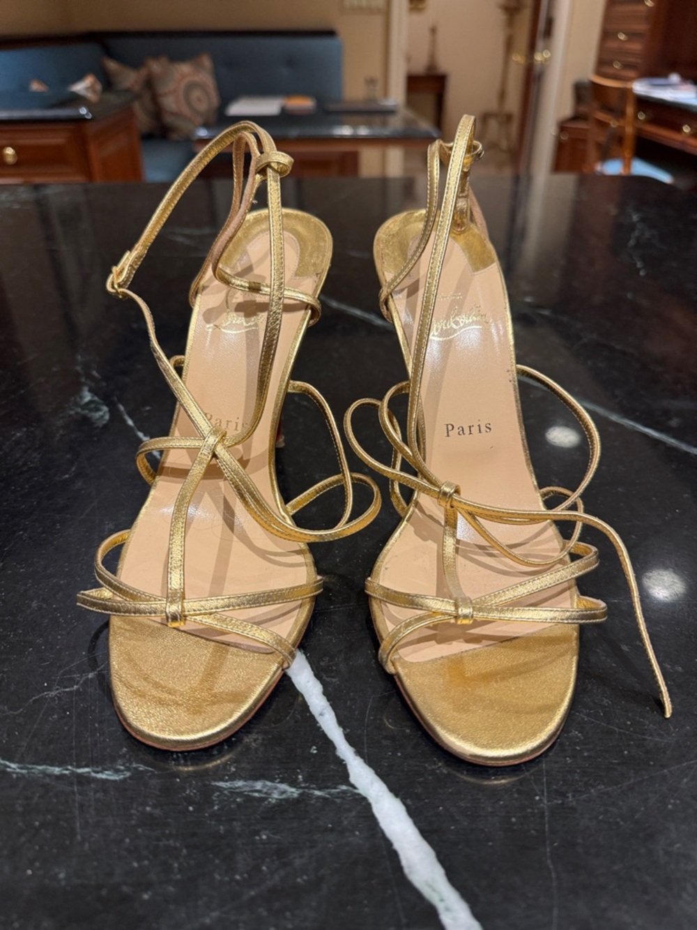 Christian Louboutin Gold Strappy Stiletto Sandals